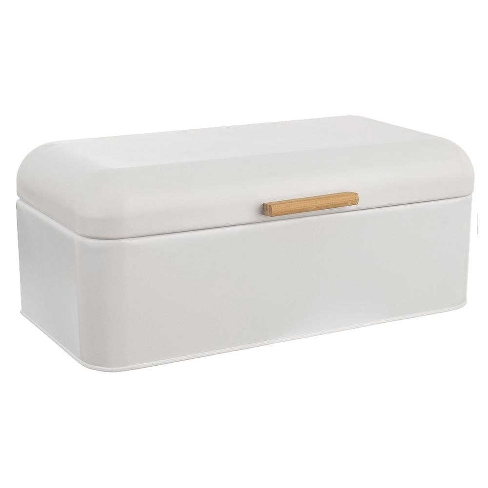 Chlebak Metalowy ORION Biały 42 x 24 x 16,5 cm Whiteline z Bambusowym Uchem