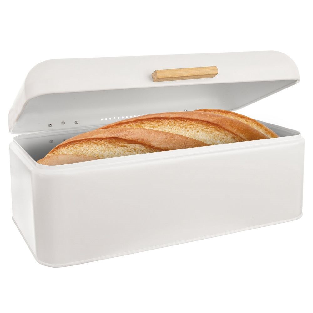 Chlebak Metalowy ORION Biały 42 x 24 x 16,5 cm Whiteline z Bambusowym Uchem - obrazek 3