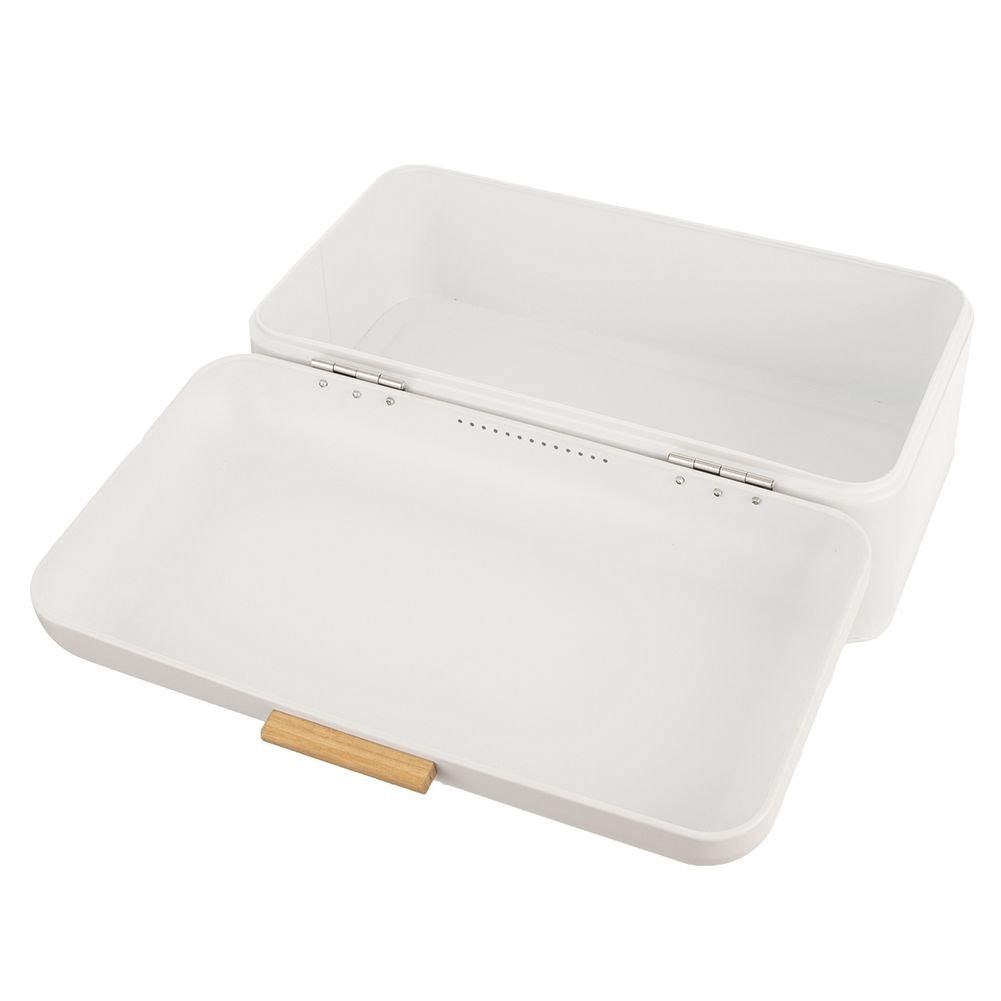 Chlebak Metalowy ORION Biały 42 x 24 x 16,5 cm Whiteline z Bambusowym Uchem - obrazek 4