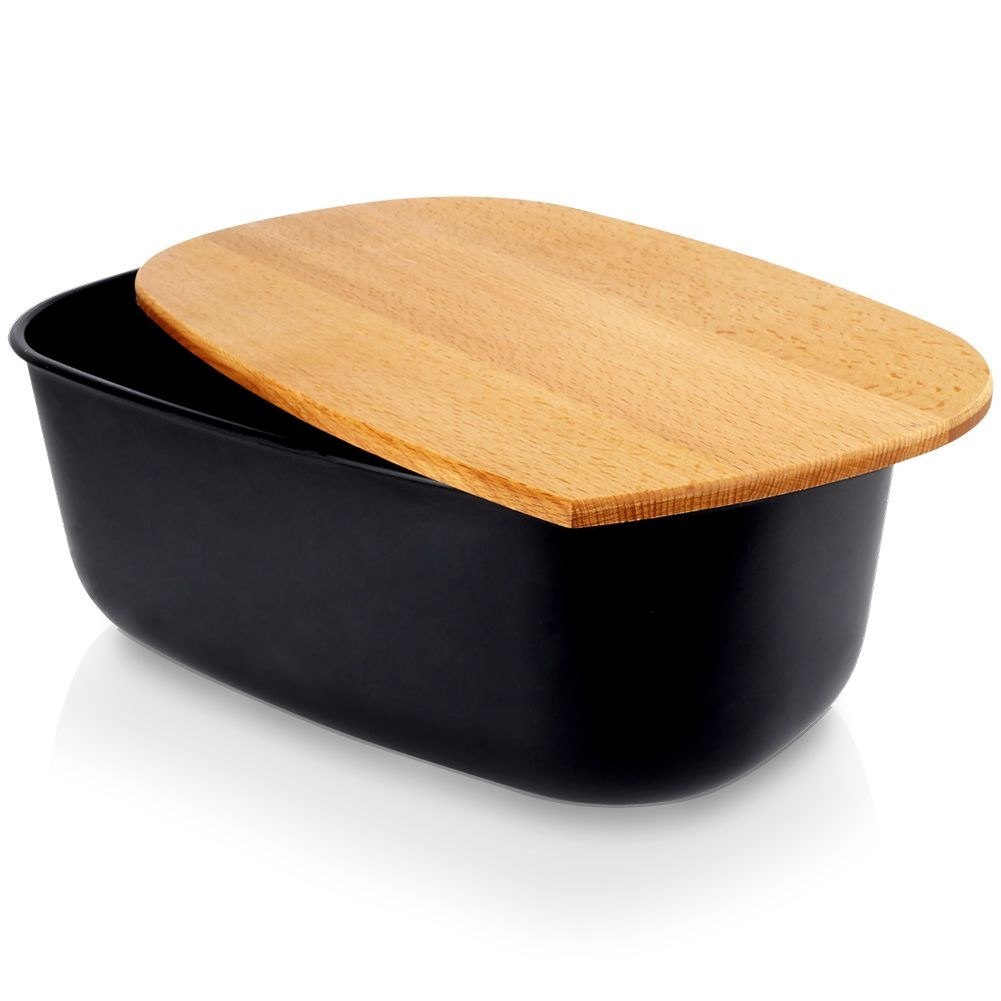 Chlebak na Pieczywo Chleb z Deską Czarny Solidny VILDE 39 x 23,5 x 15,5 cm