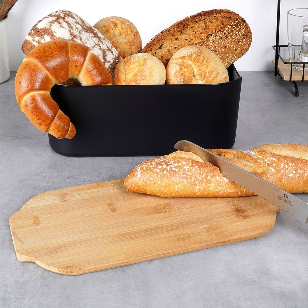 Chlebak na Pieczywo Chleb z Deską Bambusową Czarny VILDE 33 x 18,5 x 12 cm - obrazek 4