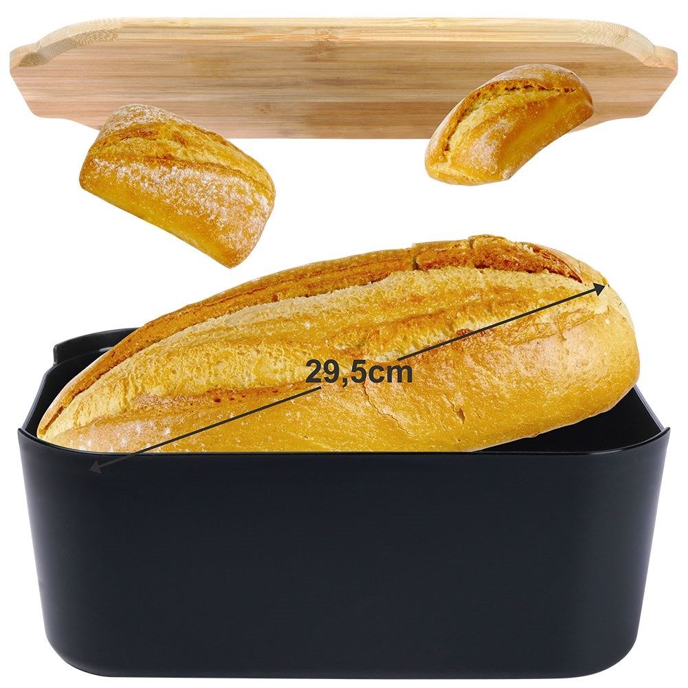 Chlebak na Pieczywo Chleb z Deską Bambusową Czarny VILDE 33 x 18,5 x 12 cm - obrazek 5