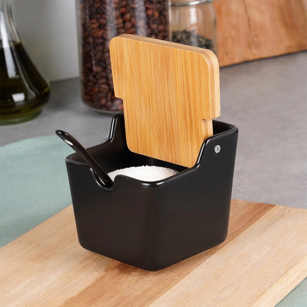 Cukierniczka Cukiernica Z Pokrywką Łyżeczką Ceramiczna Czarna VILDE 250 ml - obrazek 4