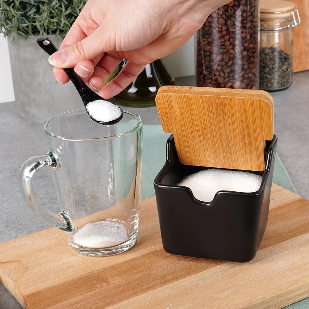 Cukierniczka Cukiernica Z Pokrywką Łyżeczką Ceramiczna Czarna VILDE 250 ml - obrazek 5