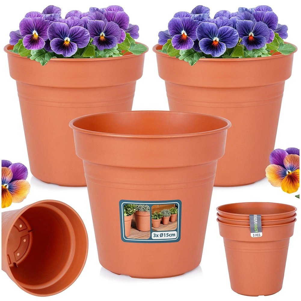 Zestaw Doniczek Okrągłych PROGARDEN 15 cm 3 szt. Ceglane Klasyczne - obrazek 8