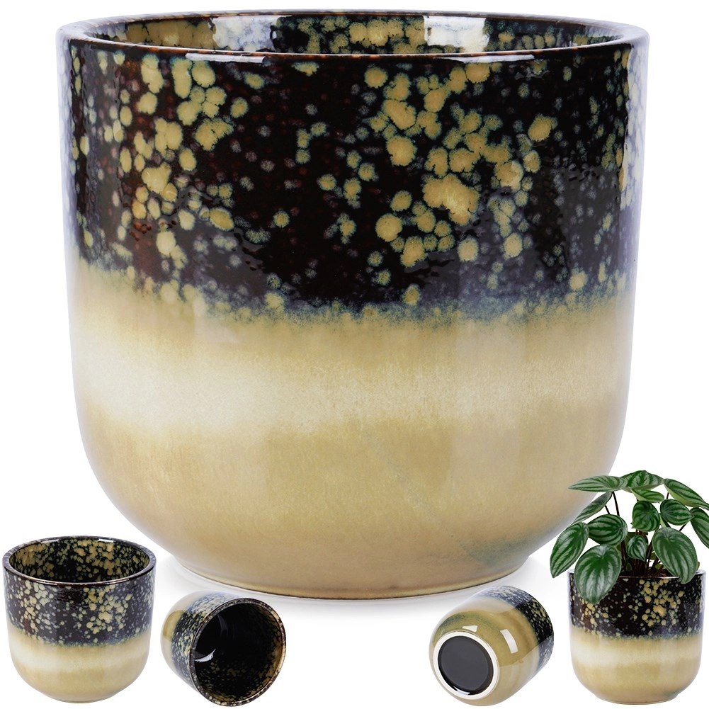 Doniczka Porcelanowa Szkliwiona Glazurowana Ozdobna Stylowa VILDE 17,5 cm - obrazek 6