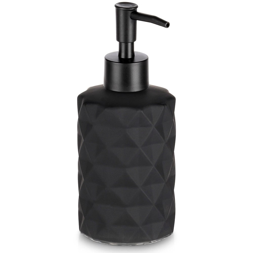 Dozownik do Mydła Czarny Matowy Szklany Zdobiony 330 ml VILDE