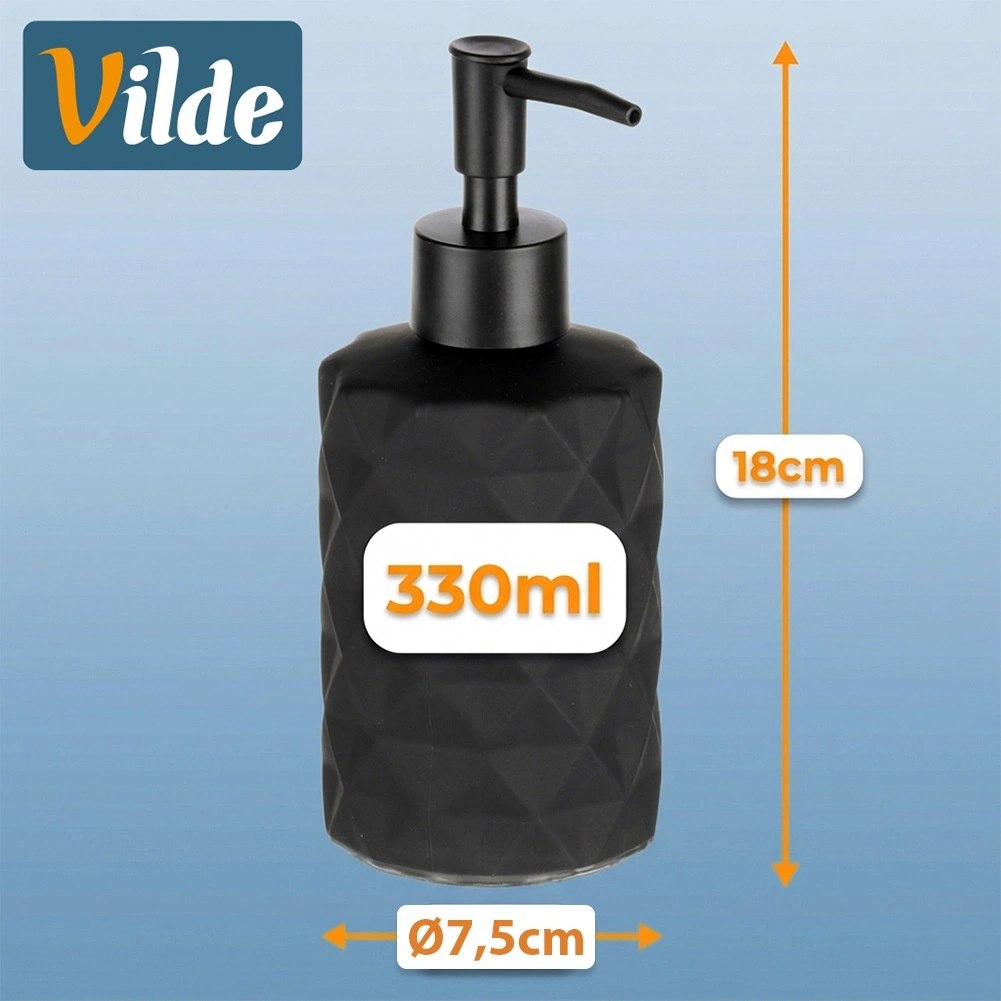 Dozownik do Mydła Czarny Matowy Szklany Zdobiony 330 ml VILDE - obrazek 4