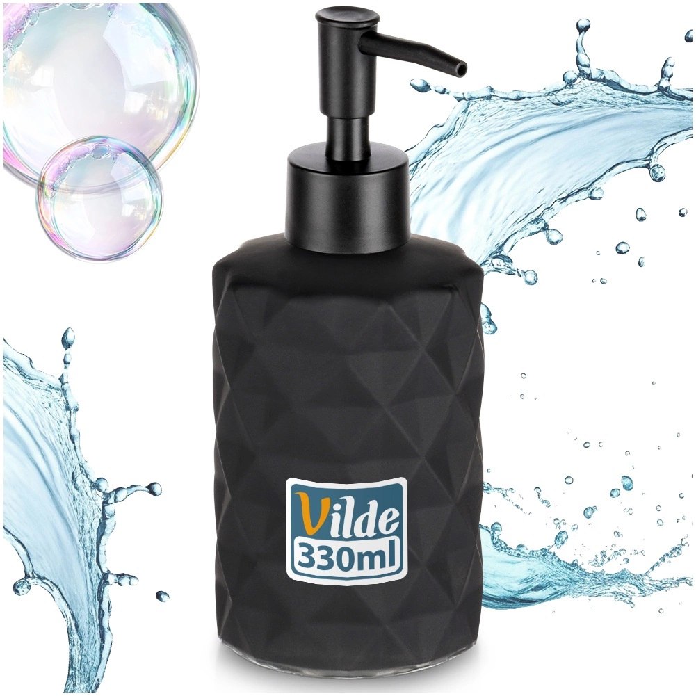 Dozownik do Mydła Czarny Matowy Szklany Zdobiony 330 ml VILDE - obrazek 7