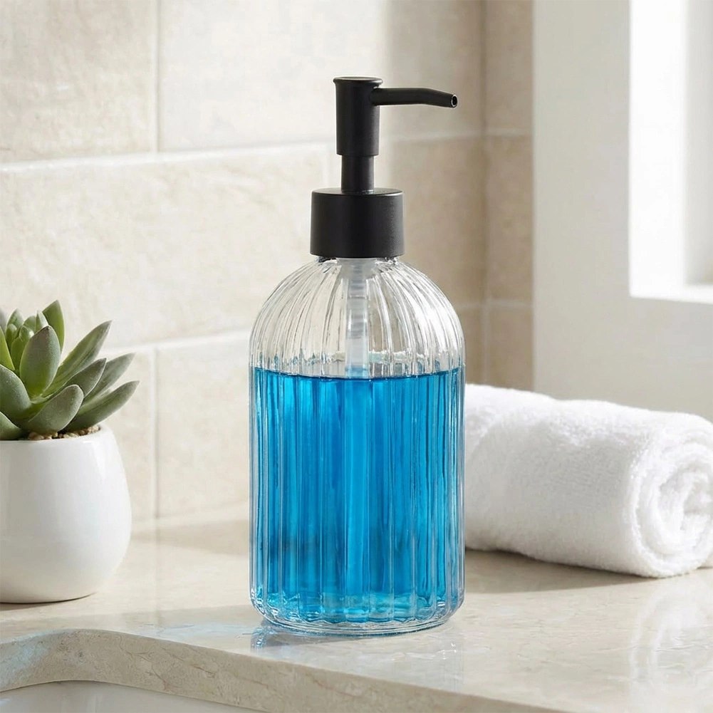 Dozownik do Mydła Przezroczysty Szklany Ryflowany 400 ml VILDE - obrazek 2