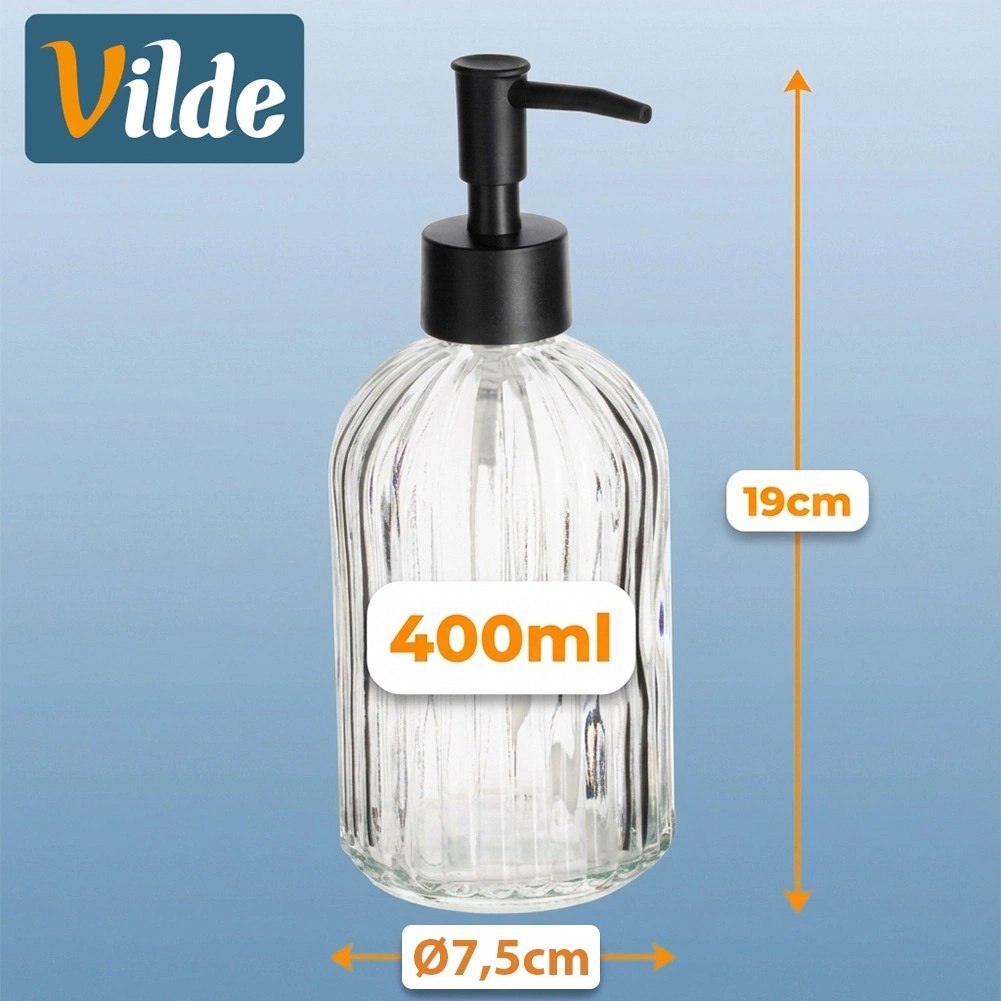 Dozownik do Mydła Przezroczysty Szklany Ryflowany 400 ml VILDE - obrazek 4