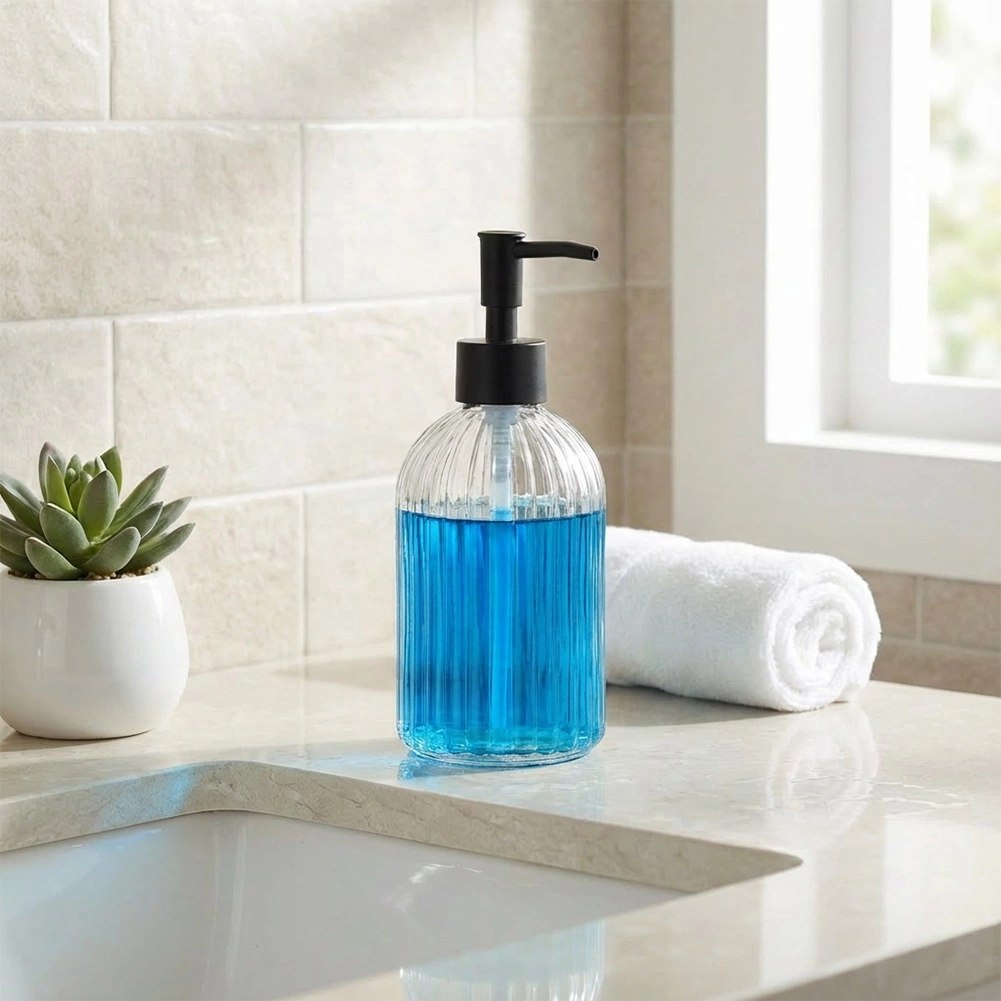 Dozownik do Mydła Przezroczysty Szklany Ryflowany 400 ml VILDE - obrazek 6