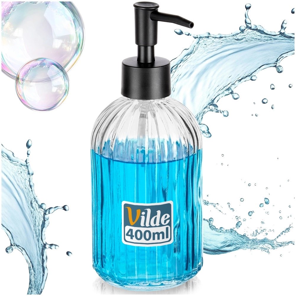 Dozownik do Mydła Przezroczysty Szklany Ryflowany 400 ml VILDE - obrazek 7