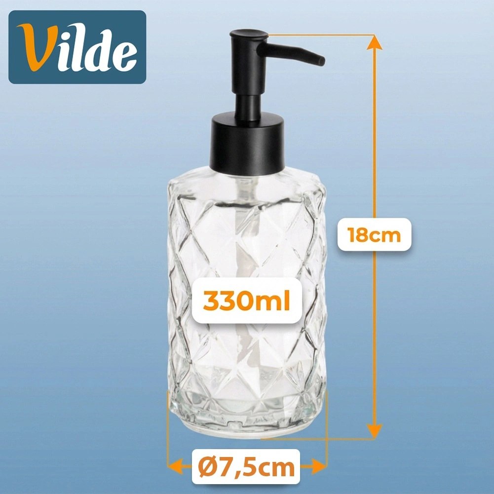 Dozownik do Mydła Przezroczysty Szklany Zdobiony 330 ml VILDE - obrazek 4
