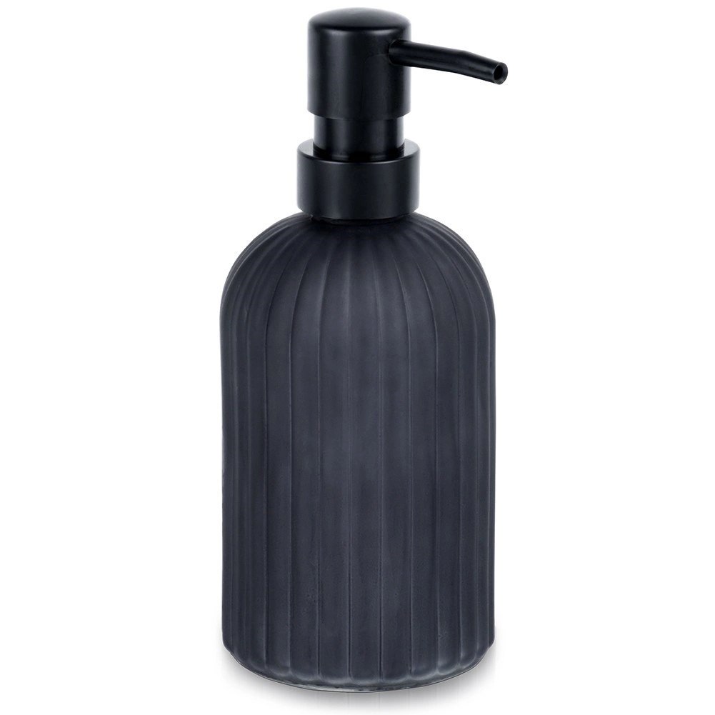 Dozownik do Mydła VILDE 400 ml Szklany Czarny Mat Ryflowany z Blokadą