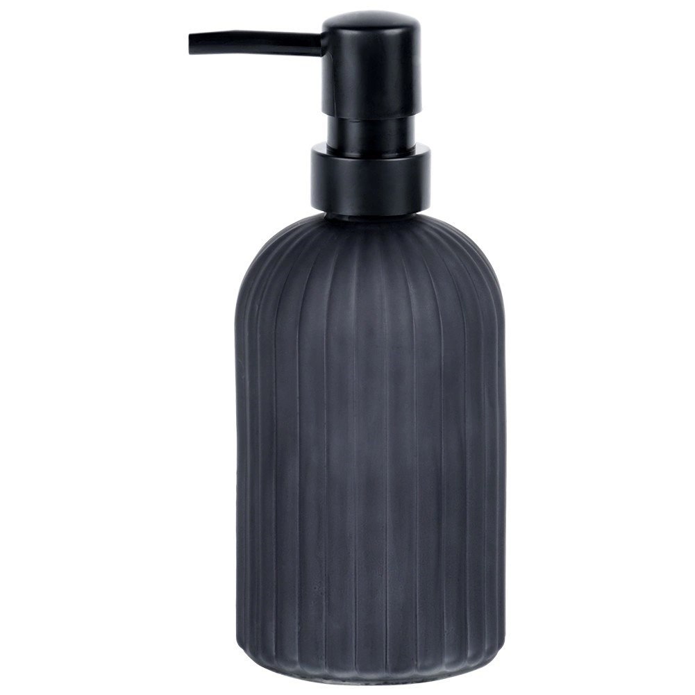 Dozownik do Mydła VILDE 400 ml Szklany Czarny Mat Ryflowany z Blokadą - obrazek 3