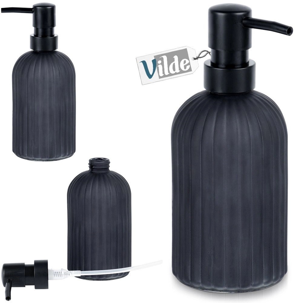 Dozownik do Mydła VILDE 400 ml Szklany Czarny Mat Ryflowany z Blokadą - obrazek 8