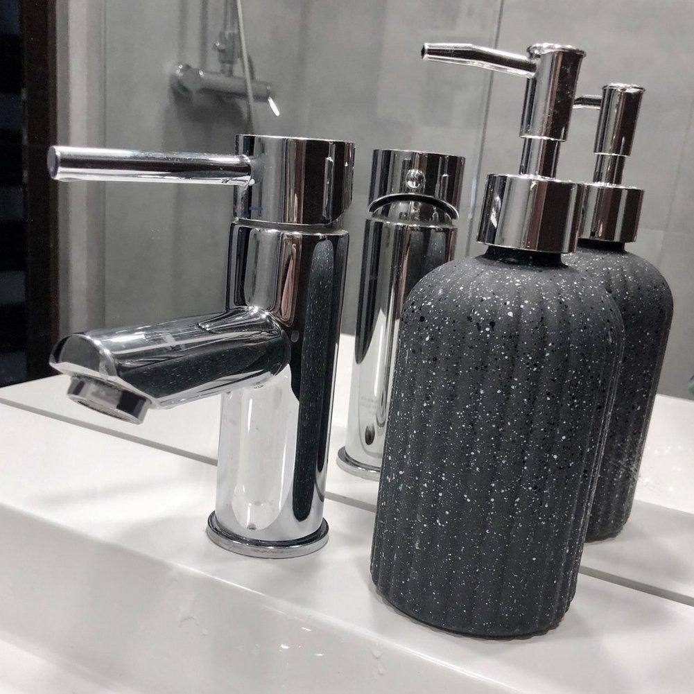Dozownik do Mydła ORION 450 ml Szklany Szary Imitacja Marmuru z Pompką - obrazek 3