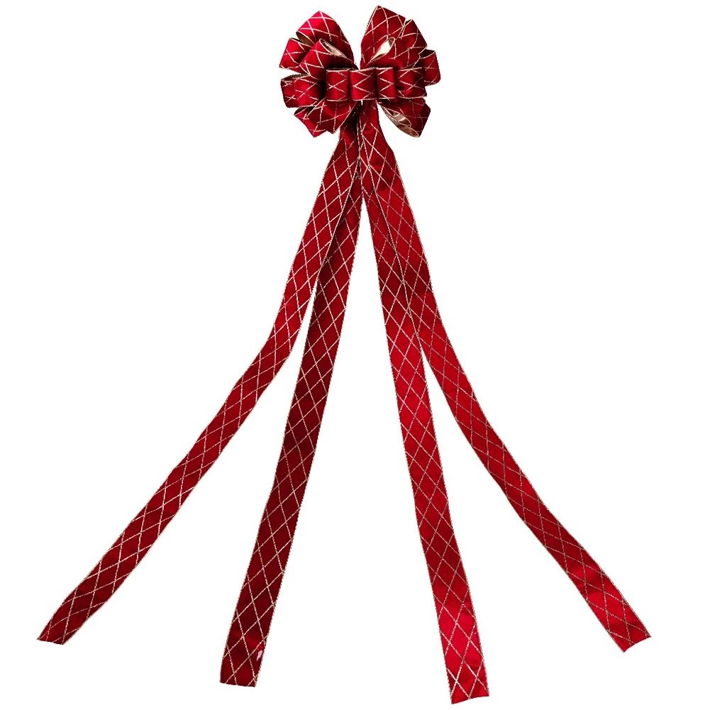 Duża Kokarda Zwieńczenie Choinki 130 cm Brokat Czerwono-Złota Dekoracja - obrazek 3