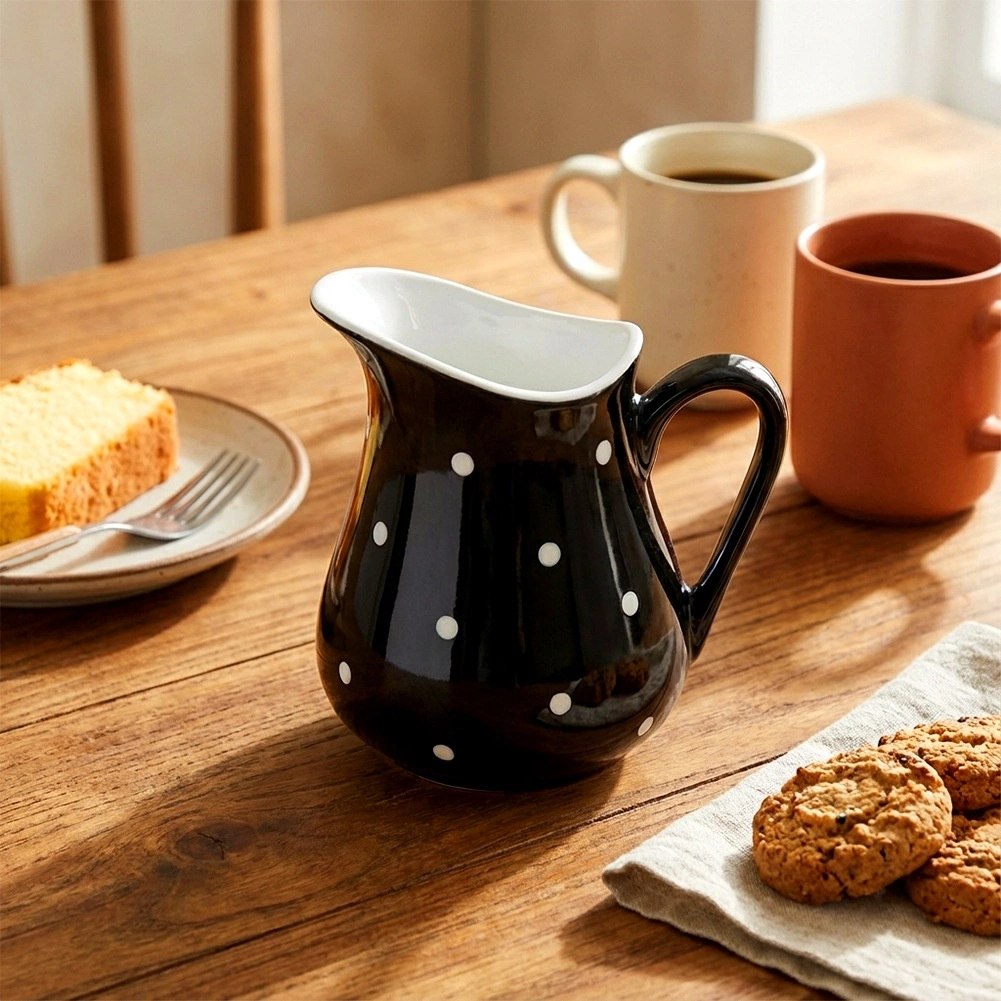 Dzbanek Ceramiczny 480 ml Czarny w Groszki Dots Mlecznik Sosjerka - obrazek 2