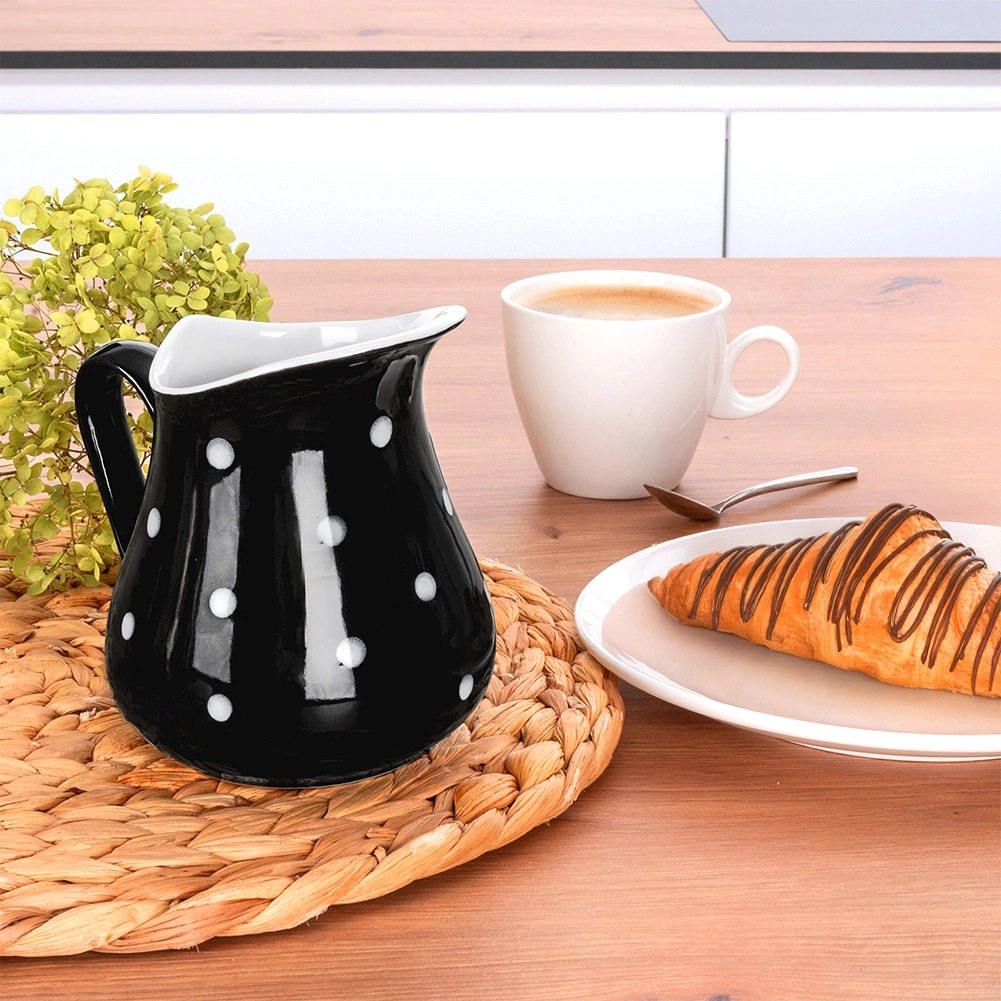 Dzbanek Ceramiczny 480 ml Czarny w Groszki Dots Mlecznik Sosjerka - obrazek 4