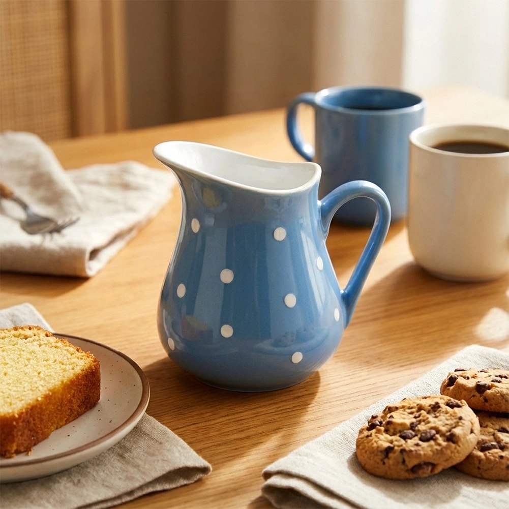 Dzbanek Ceramiczny 480 ml Niebieski w Groszki Dots Mlecznik Sosjerka - obrazek 2