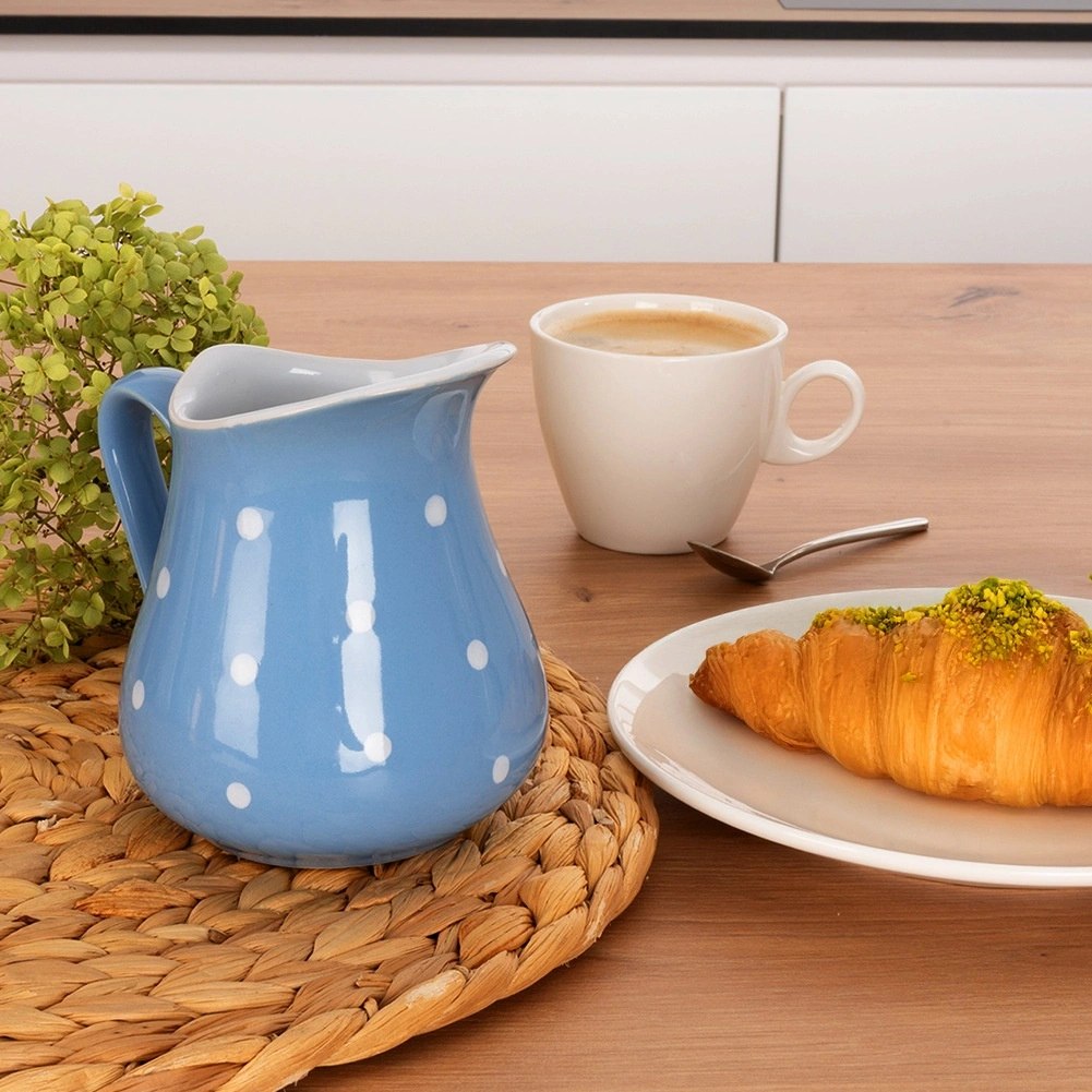 Dzbanek Ceramiczny 480 ml Niebieski w Groszki Dots Mlecznik Sosjerka - obrazek 4