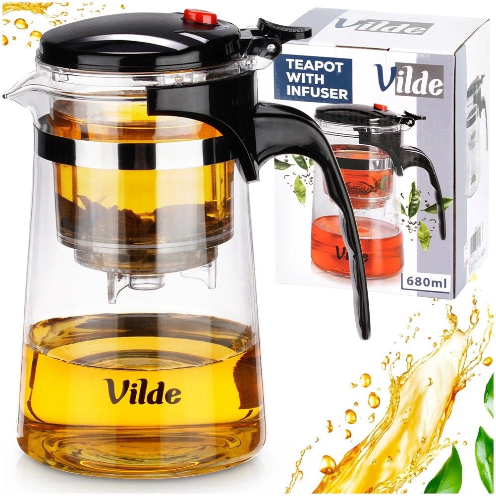 Dzbanek Szklany VILDE Zaparzacz 680 ml System Spustowy Herbaty Ziół - obrazek 8