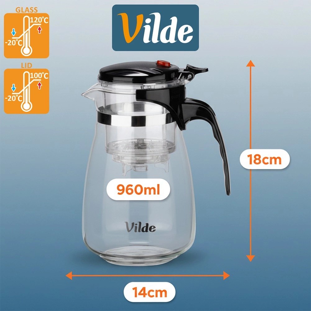 Dzbanek Szklany VILDE Zaparzacz 960 ml System Spustowy Gorące Zimne - obrazek 5
