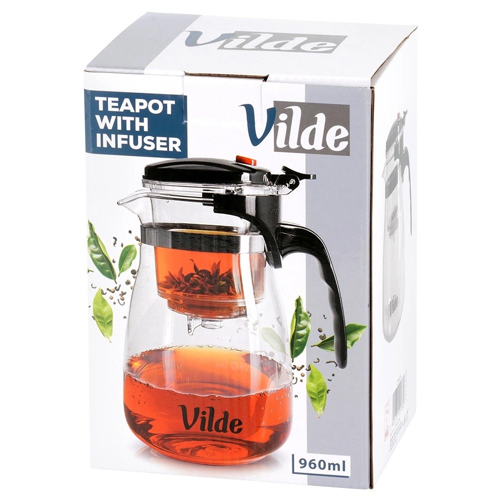 Dzbanek Szklany VILDE Zaparzacz 960 ml System Spustowy Gorące Zimne - obrazek 7