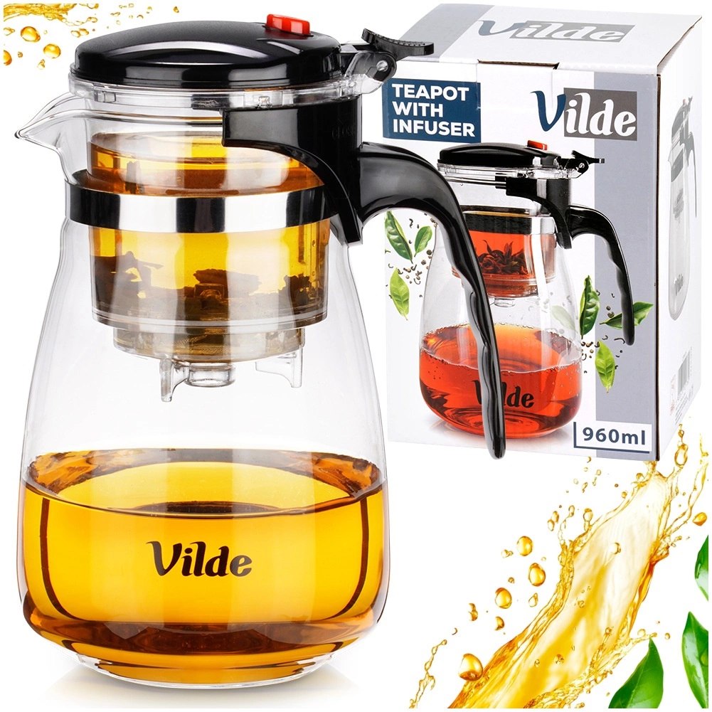 Dzbanek Szklany VILDE Zaparzacz 960 ml System Spustowy Gorące Zimne - obrazek 8