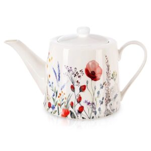 Dzbanek do Kawy Herbaty Porcelanowy Biały Elegancki Nadruk Maki ORION 1 l
