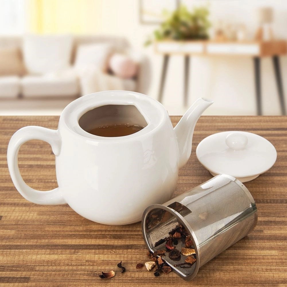 Dzbanek z Zaparzaczem do Herbaty Porcelanowy Biały Mona 700 ml - obrazek 2