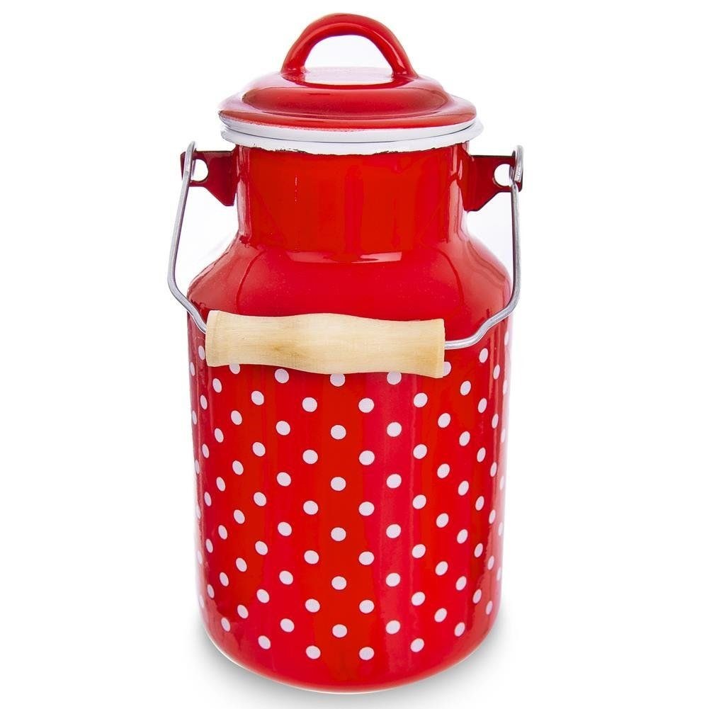 Kanka na Mleko ORION Emaliowana 2 L Czerwona w Grochy Retro z Pokrywką
