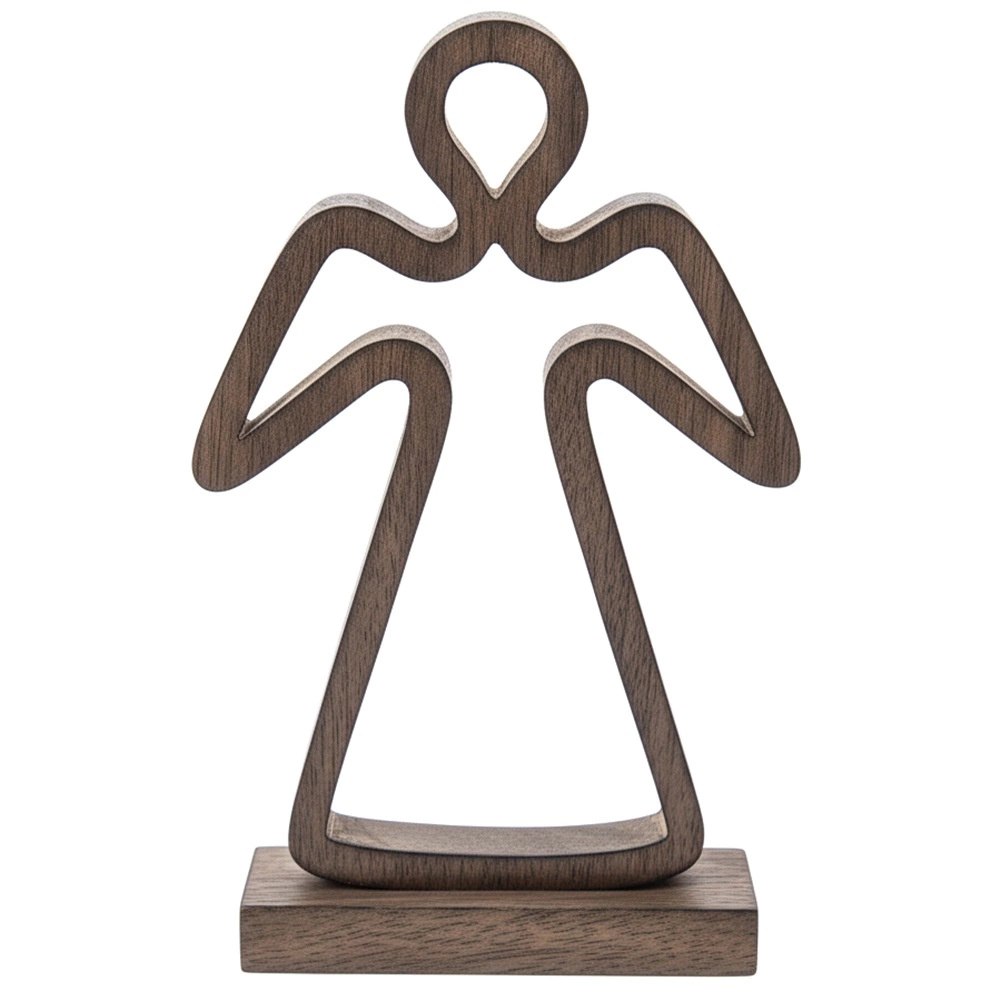 Figurka Anioł 29 cm Drewno Mango Naturalna Ozdoba na Podstawie - obrazek 3