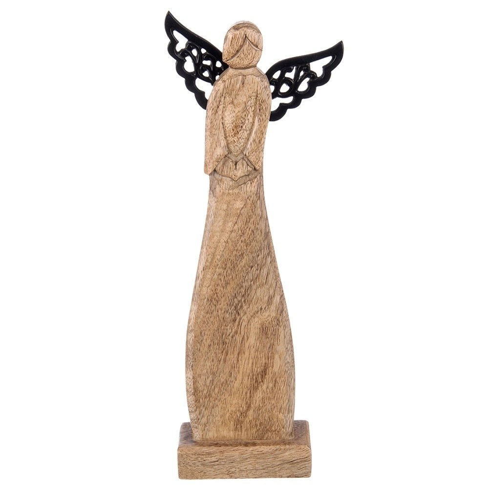 Figurka Anioł Drewno Mango 34 cm Metalowe Skrzydła Dekoracja - obrazek 3