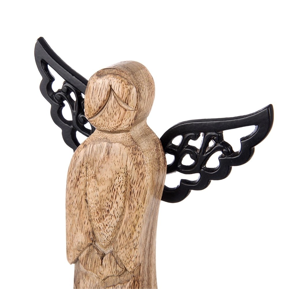 Figurka Anioł Drewno Mango 34 cm Metalowe Skrzydła Dekoracja - obrazek 4