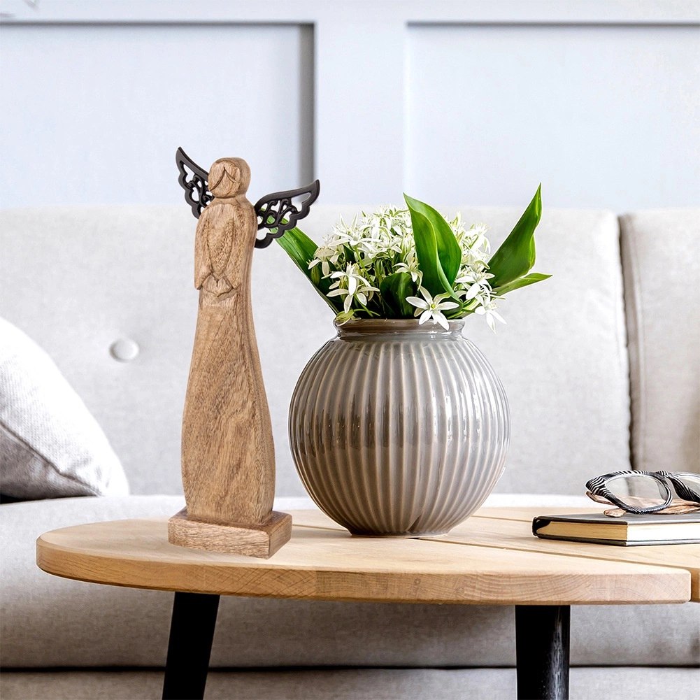 Figurka Anioł Drewno Mango 34 cm Metalowe Skrzydła Dekoracja - obrazek 5