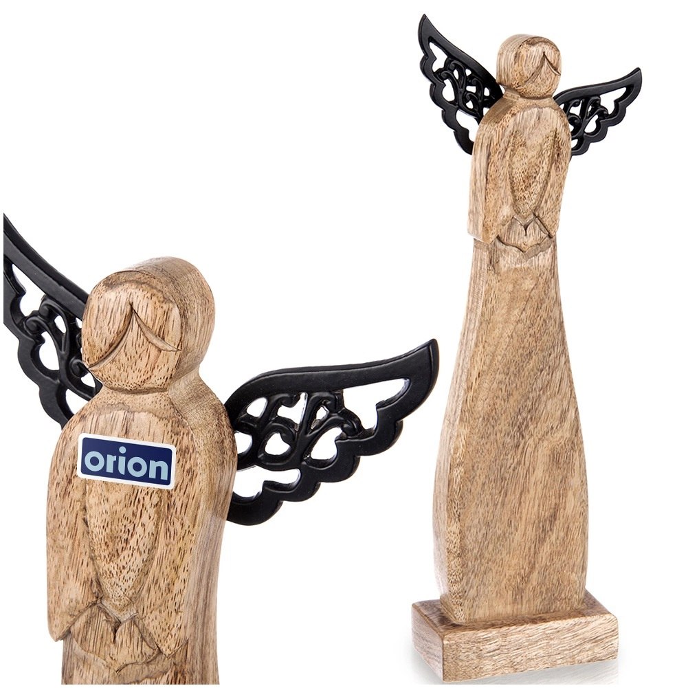 Figurka Anioł Drewno Mango 34 cm Metalowe Skrzydła Dekoracja - obrazek 6