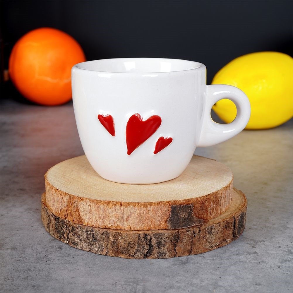 Filiżanka do Espresso 80 ml ORION Serce Ceramiczna Biała z Serduszkami - obrazek 2