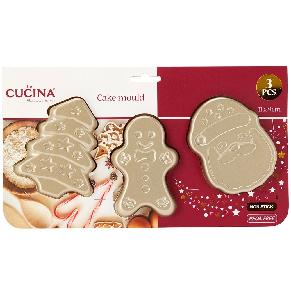 Foremki do Pieczenia Zestaw 3 szt. Stal PTFE LA CUCINA Mikołaj Choinka - obrazek 4