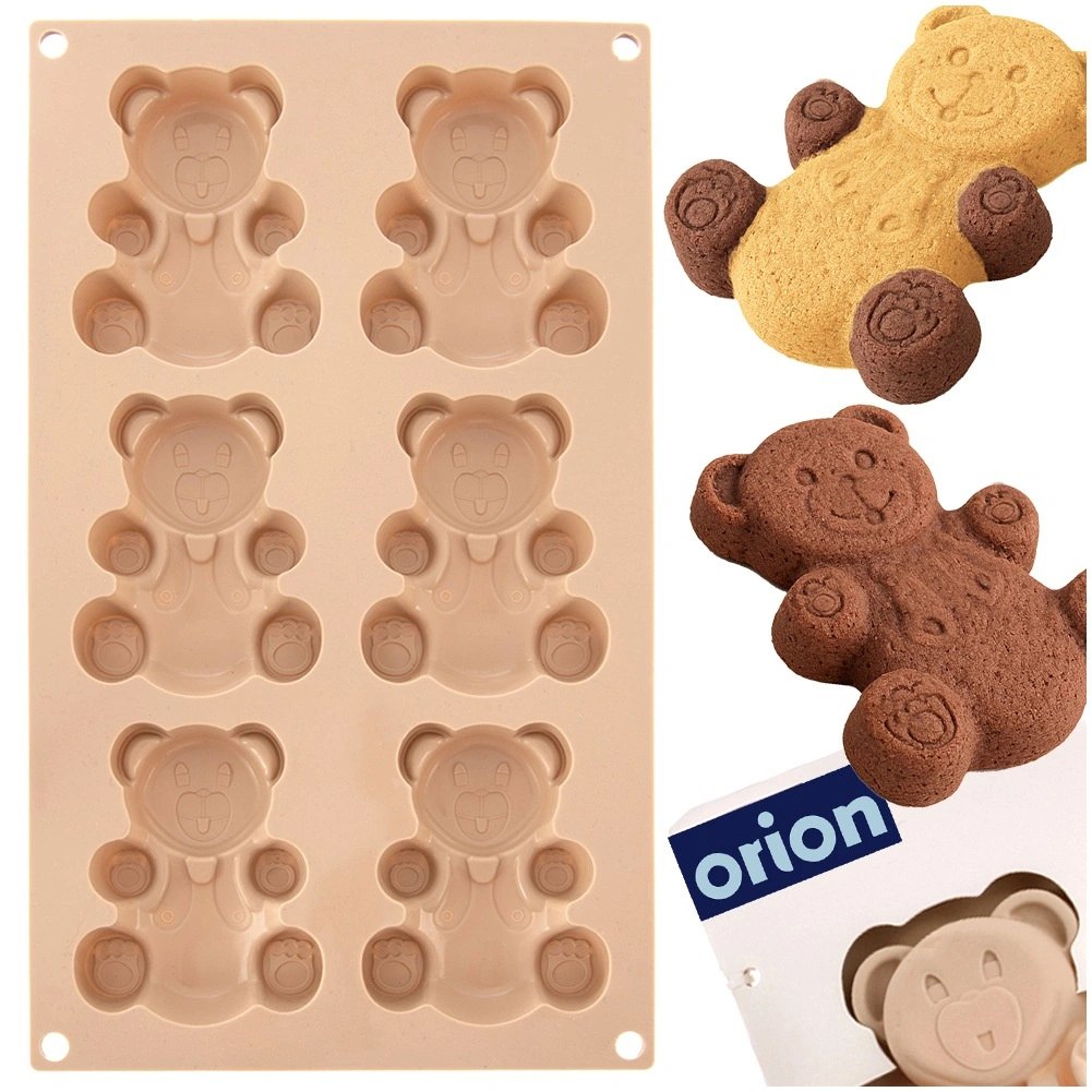 Forma Silikonowa Misie na 6 Babeczek Beżowa ORION 30 cm do Pieczenia - obrazek 8