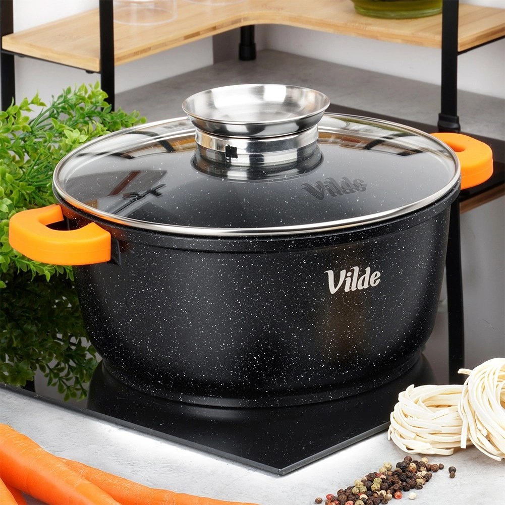 Garnek Granitowy 4,0 L 24 cm Pokrywka Aroma Dozownik Silikon VILDE - obrazek 2