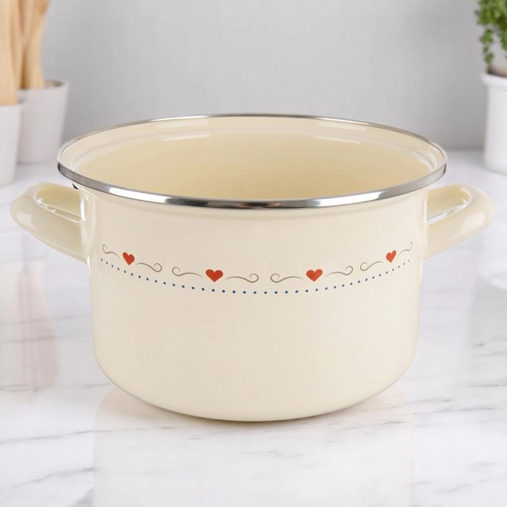 Garnek Emaliowany 3 L ORION TONCA Kremowy 20 cm Indukcja Zmywarka - obrazek 2