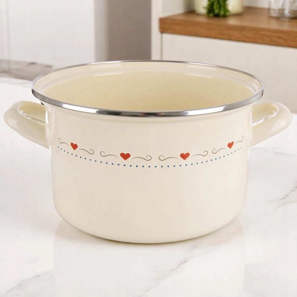 Garnek Emaliowany 4 L ORION TONCA Kremowy 22 cm Indukcja Zmywarka - obrazek 2