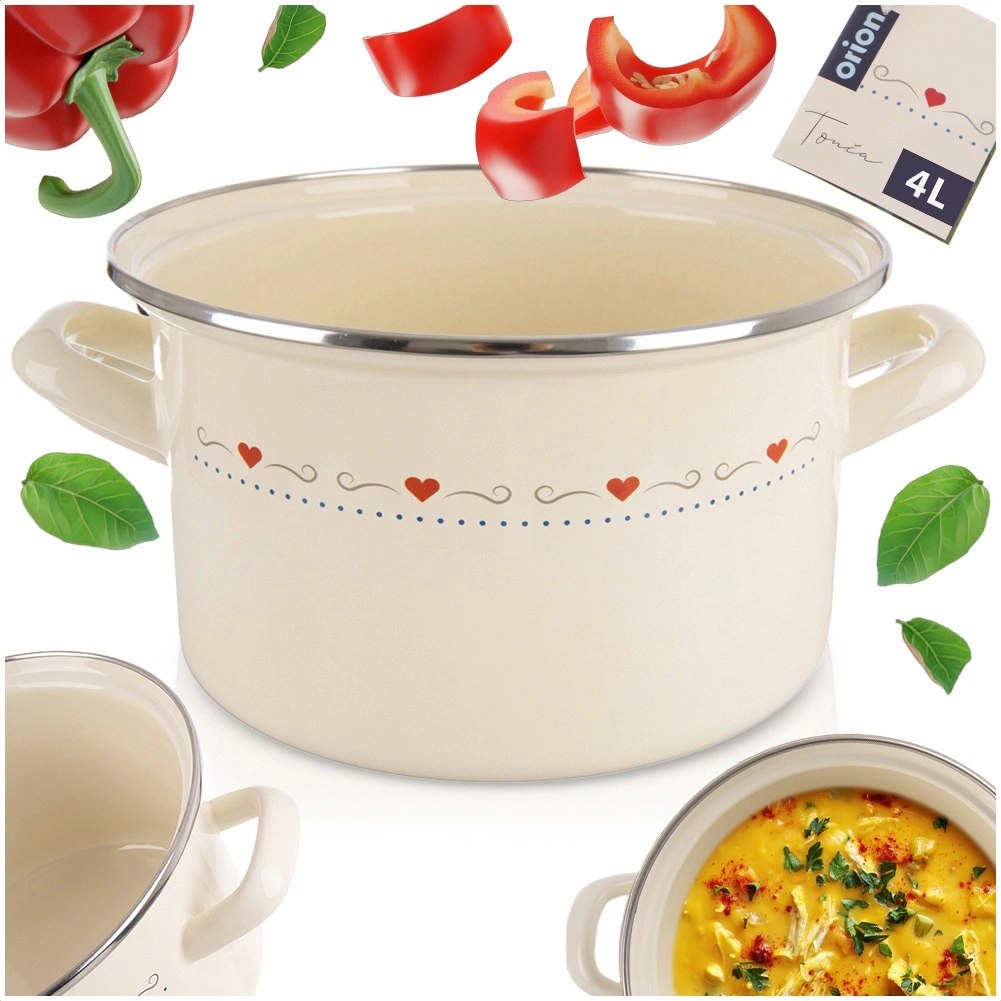 Garnek Emaliowany 4 L ORION TONCA Kremowy 22 cm Indukcja Zmywarka - obrazek 8