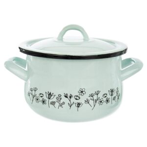 Garnek Emaliowany 2,3 L ORION Zielony LOUKA 16 cm z Pokrywką