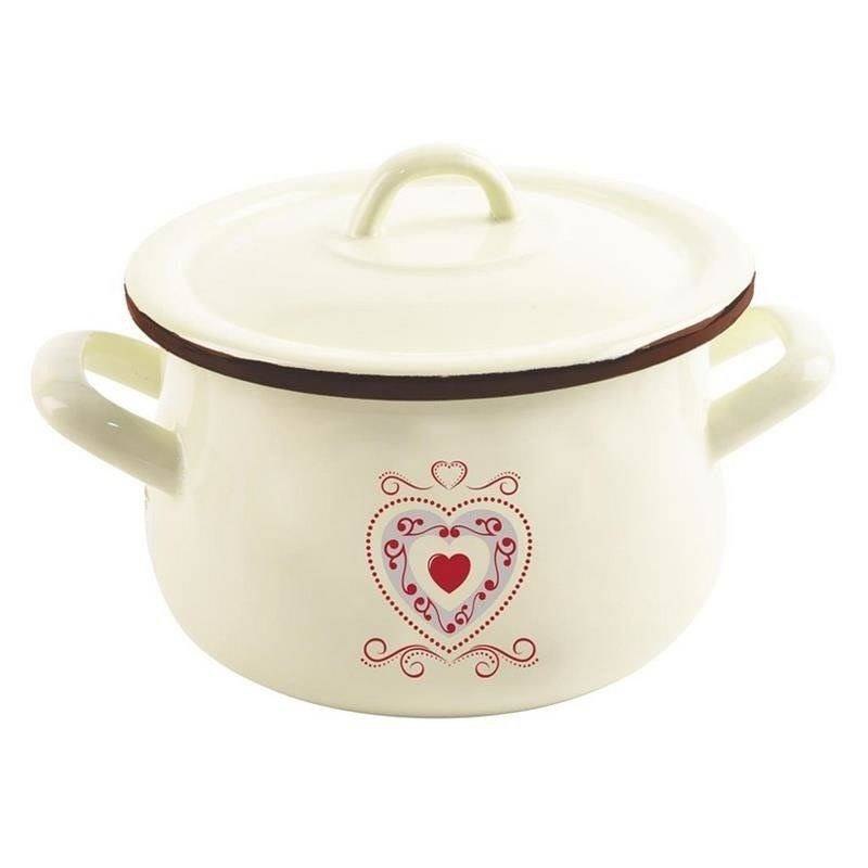 Garnek Emaliowany 2,3 L ORION TONCA Kremowy 16 cm z Pokrywką Indukcja
