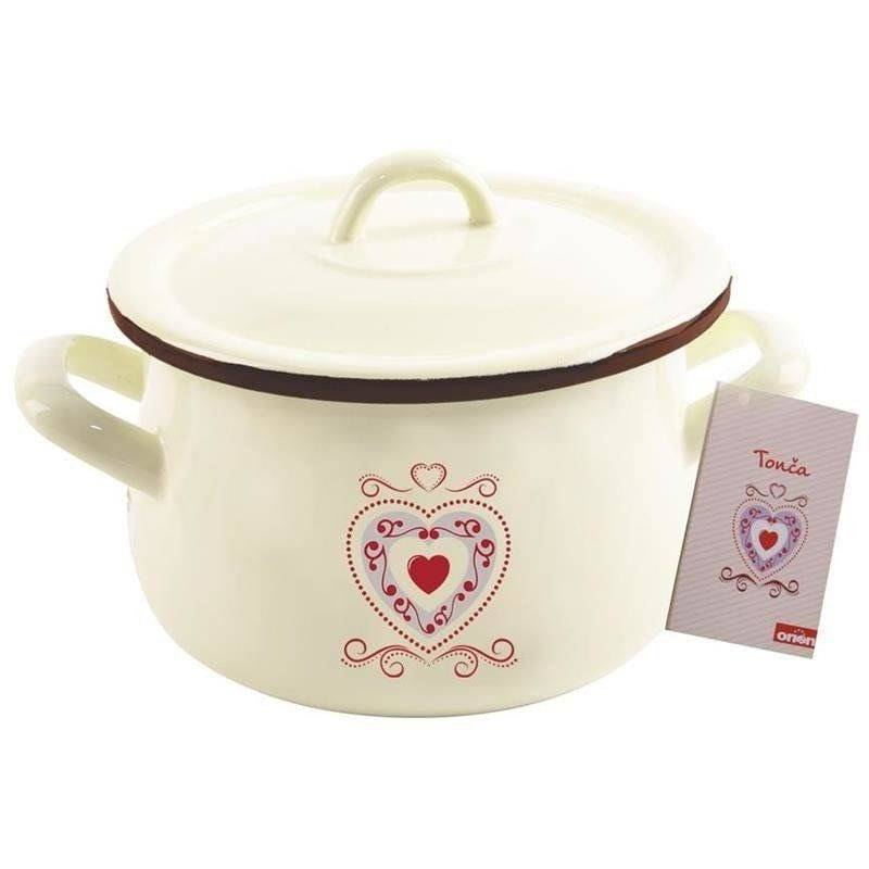 Garnek Emaliowany 2,3 L ORION TONCA Kremowy 16 cm z Pokrywką Indukcja - obrazek 2