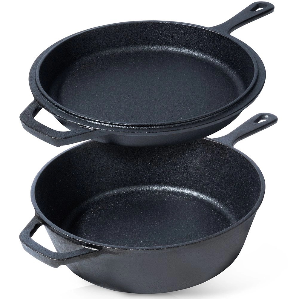 Zestaw Garnek z Patelnią Uchwytem Rączką Żeliwny Solidny Trwały VILDE 42 cm